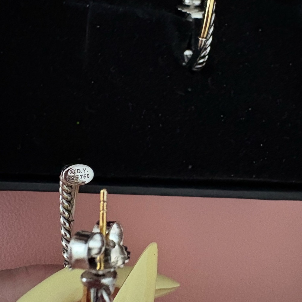 David Yurman Silver and Gold Twisted Earrings - Picture 4 of 4